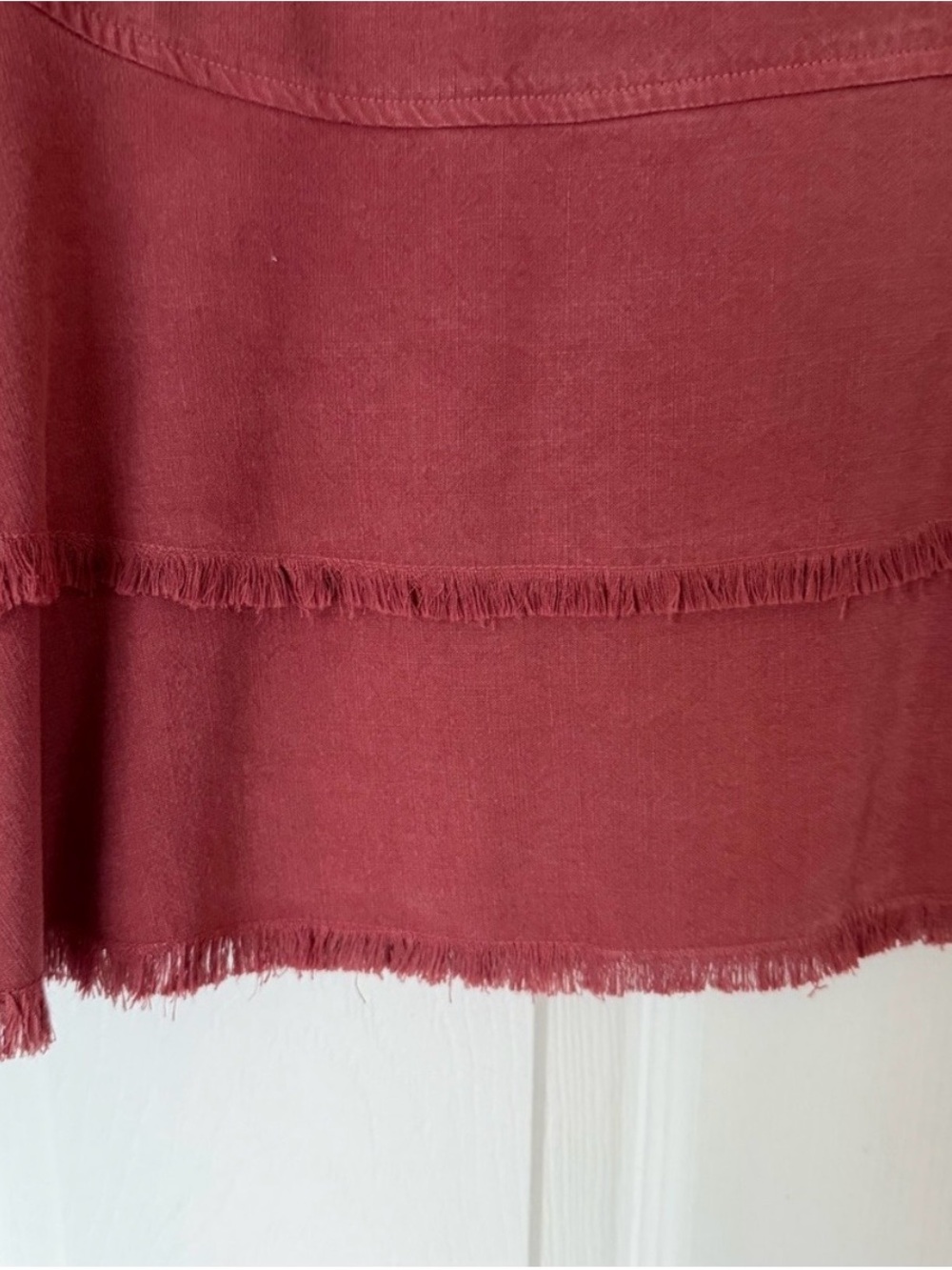 Anthropologie cloth & stone Rust Red Frayed Peplum Button-Up Top XS - Picture 7 of 9